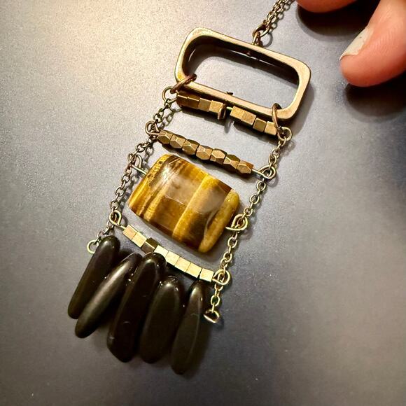 Artisan Mixed Metal Modern Tigers Eye Onyx Necklace - Picture 4 of 7